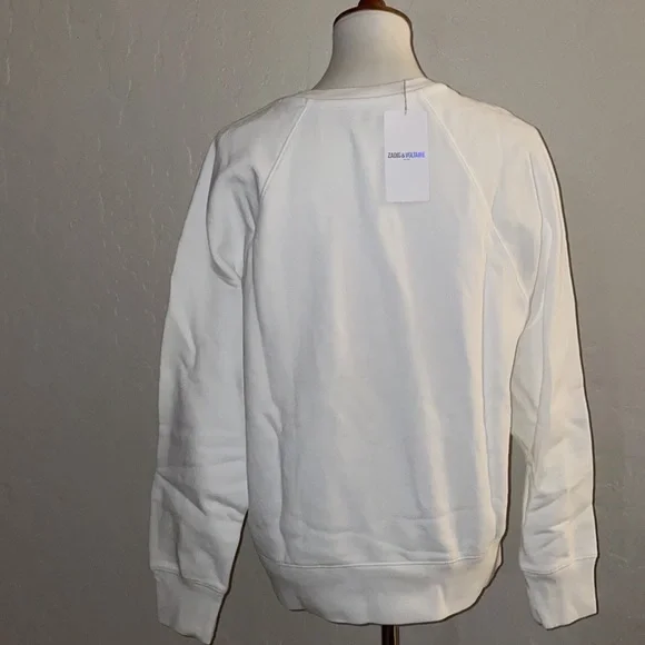 🎉HP🎉NEW Zadig And Voltaire White Upper Gold/Slv Glitter Skull Sweatshirt Sz M✨ - Picture 11 of 13